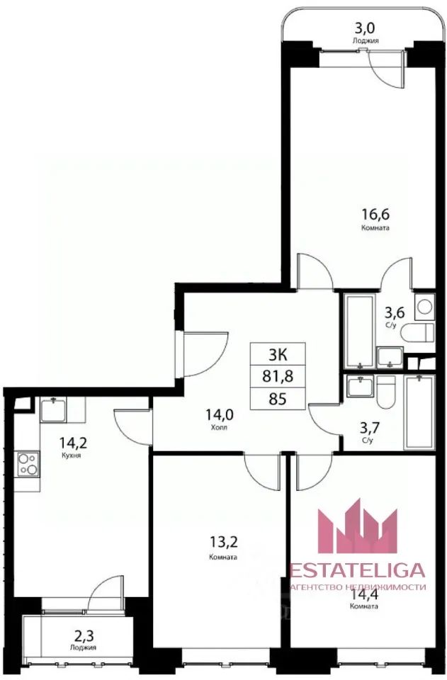 m. Tekhnopark: Apartment, 3-rooms