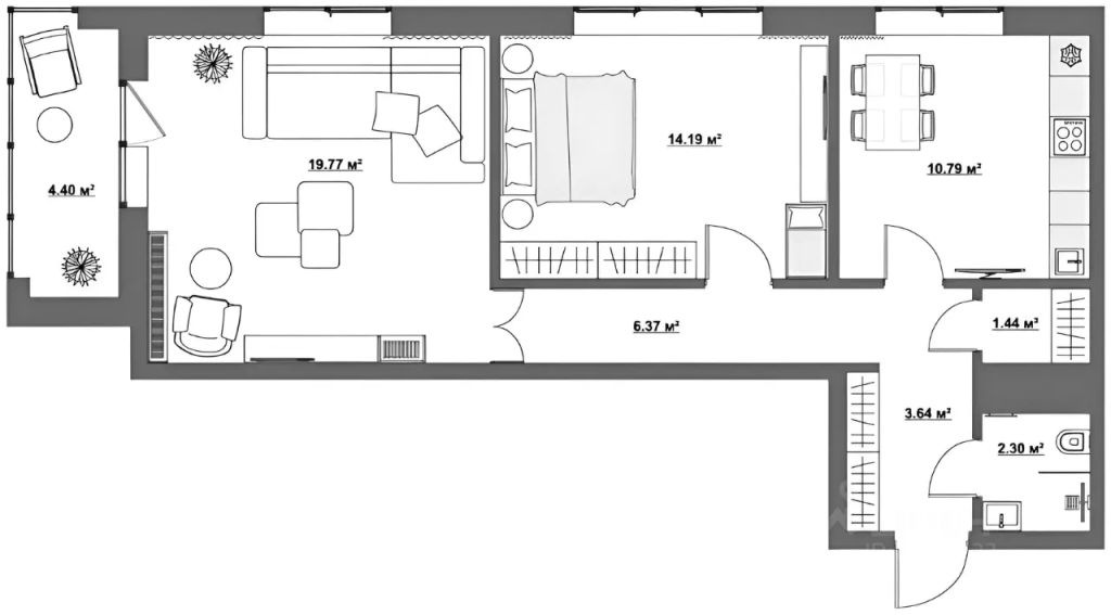 m. Spartak: Apartment, 2-rooms
