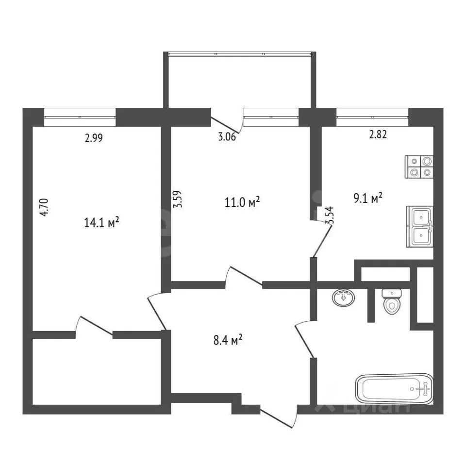 m. Ulitsa 1905 goda: Apartment, 2-rooms