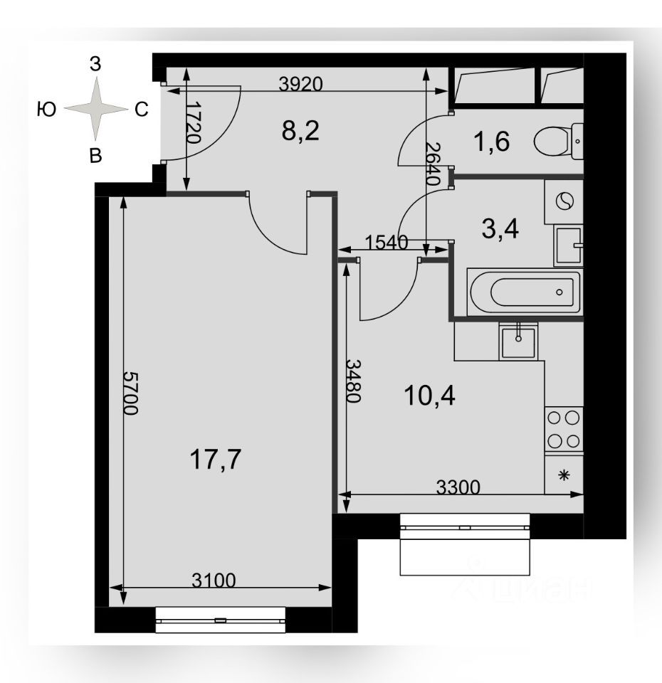 m. Zyablikovo: Apartment, 1-rooms