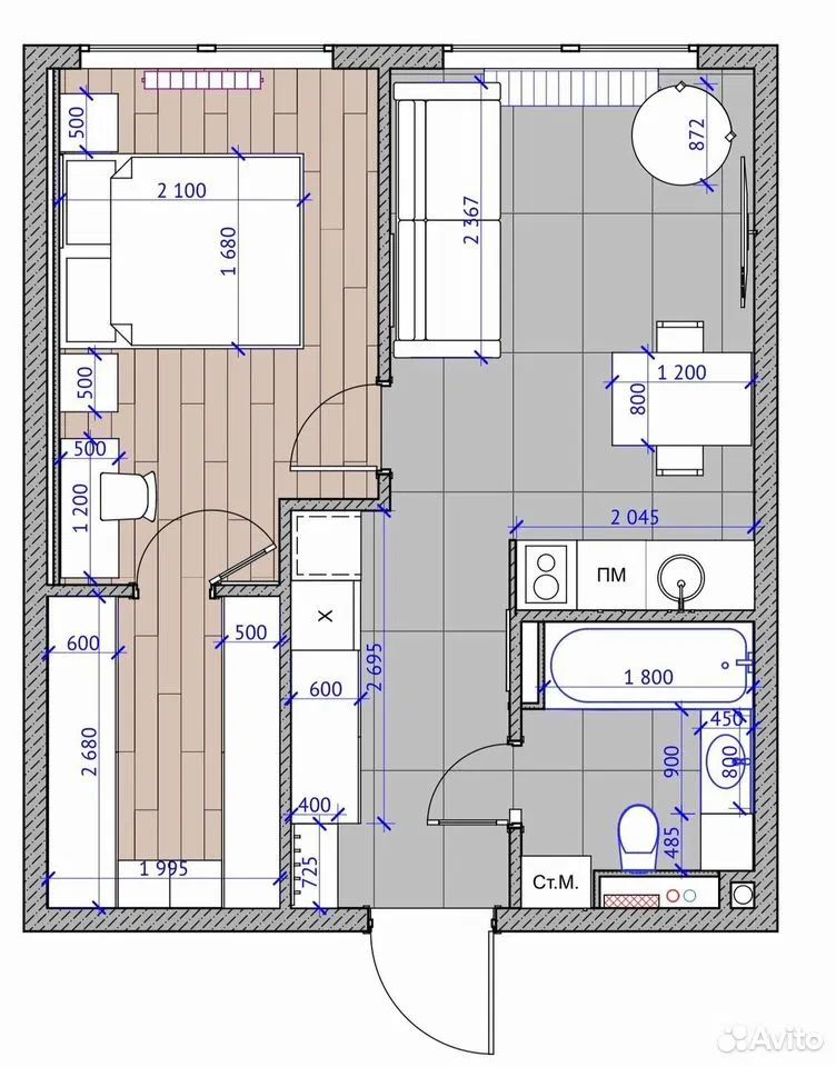 m. ZIL: Apartment, 2-rooms