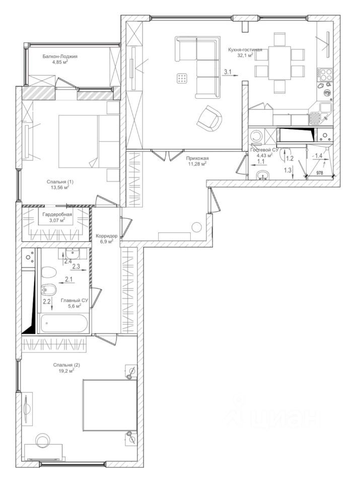 m. Belomorskaya: Apartment, 3-rooms