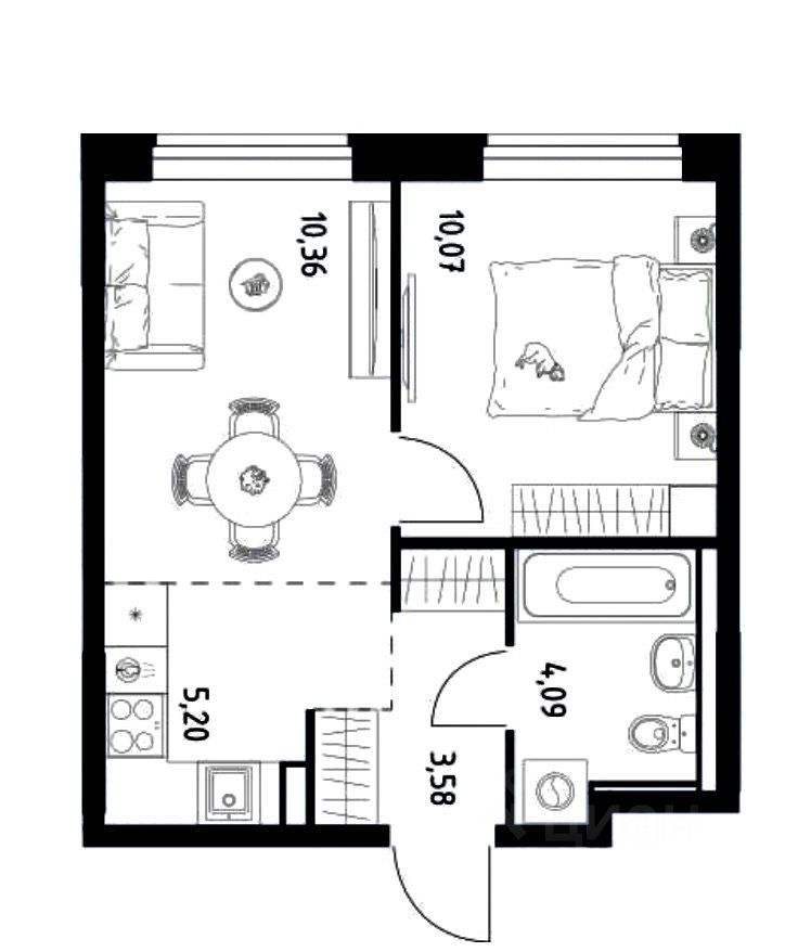 m. Vodniki: Apartment, 1-rooms