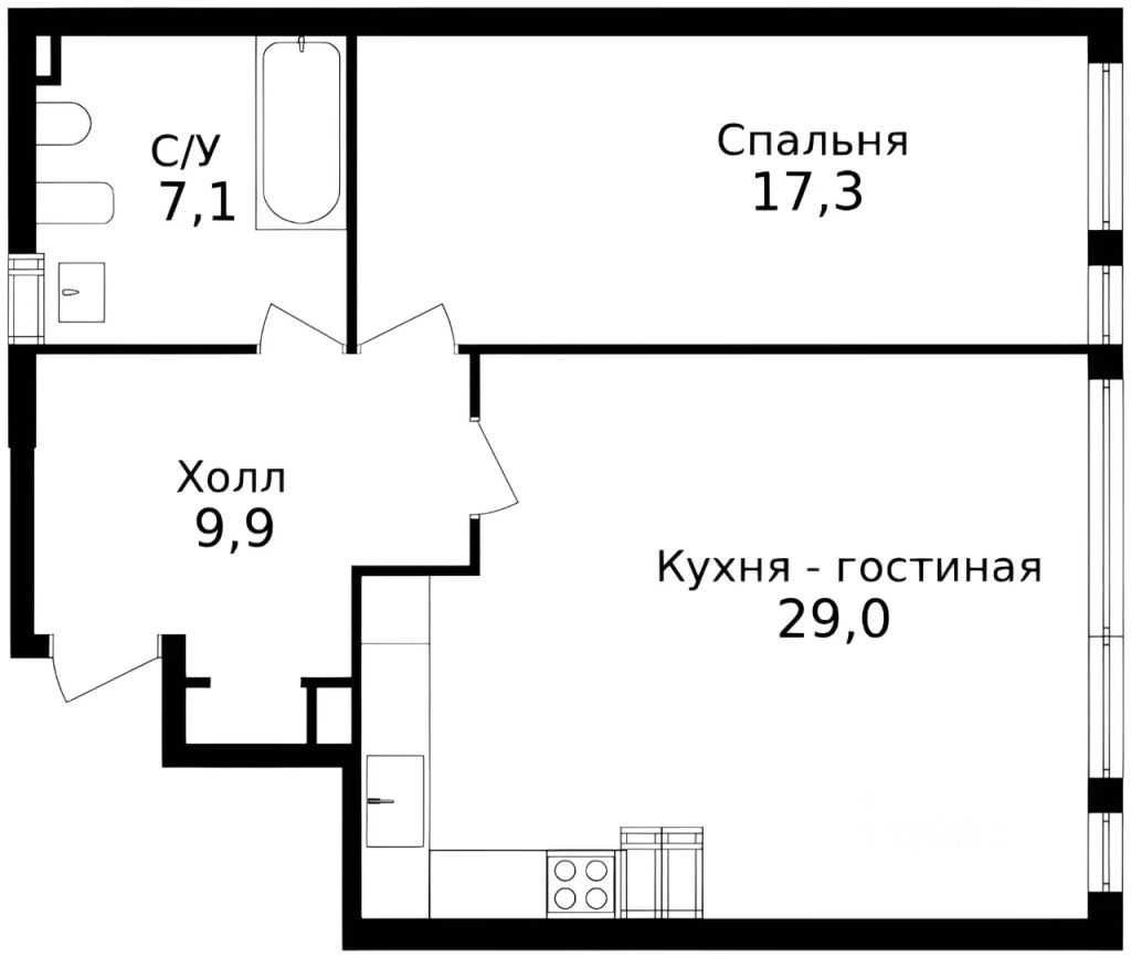 m. Zyuzino: Apartment, 2-rooms