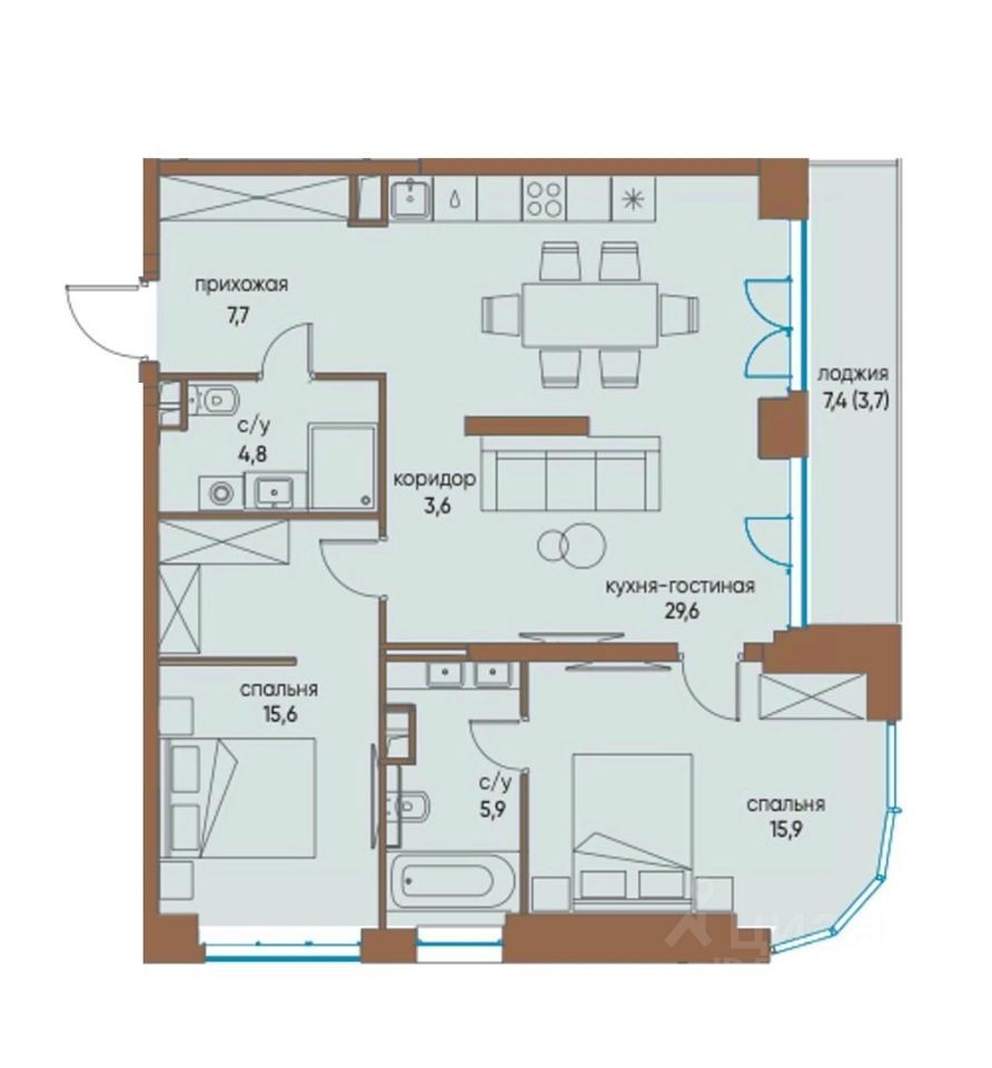 m. Terekhovo: Apartment, 3-rooms