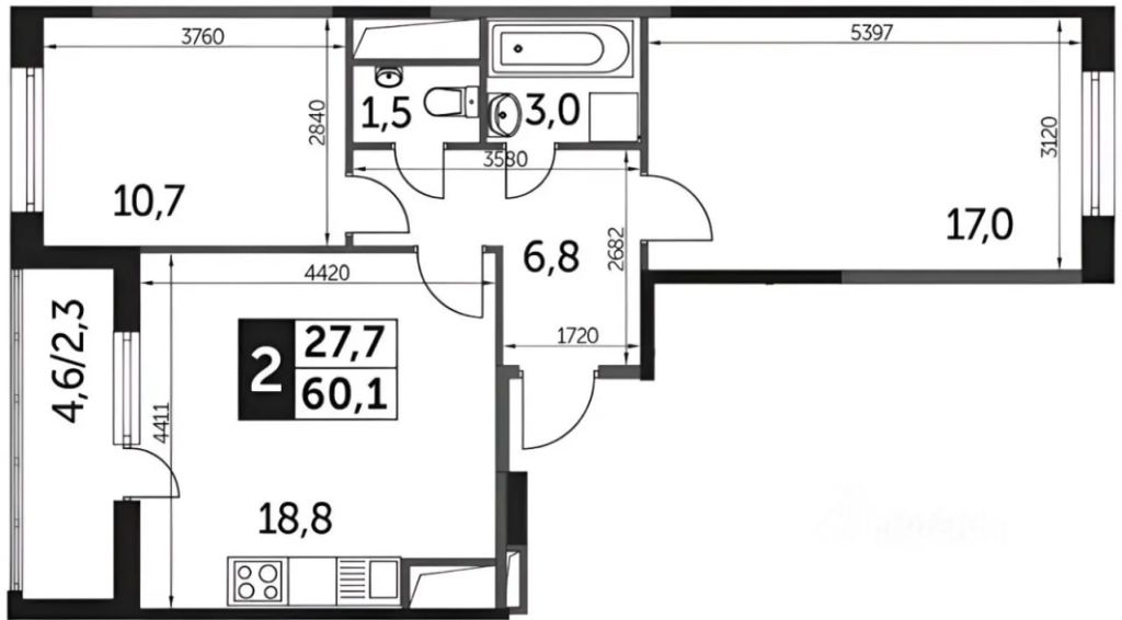 m. Bakovka: Apartment, 2-rooms
