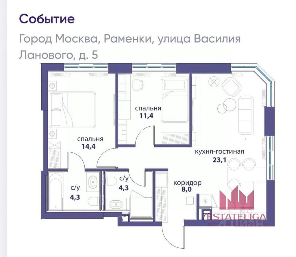 m. Michurinsky prospekt: Apartment, 3-rooms