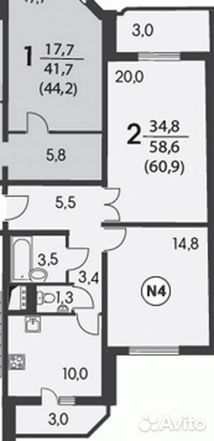 m. Nekrasovka: Apartment, 2-rooms